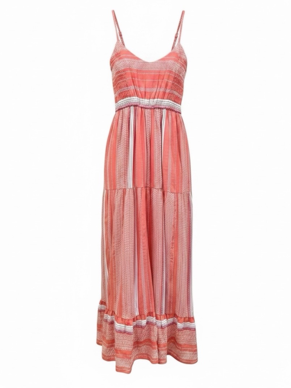 Liverpool LA Tiered Cotton Maxi Dress Stripe Racerback Sundress S Coral NWT